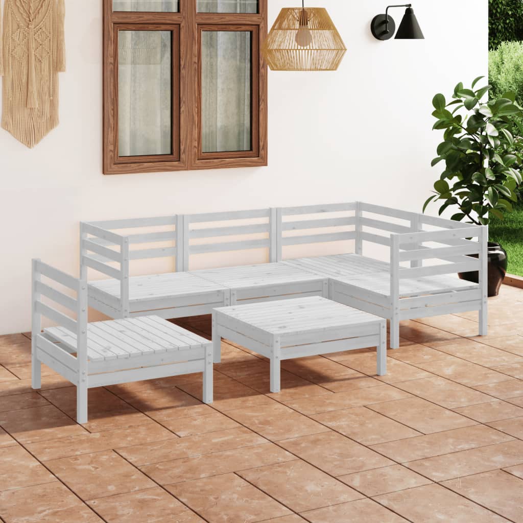 6-tlg. Garten-Lounge-Set Massivholz Kiefer Weiss